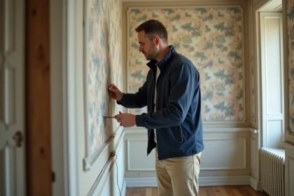 Artisan posant du placo dans un appartement parisien ancien
