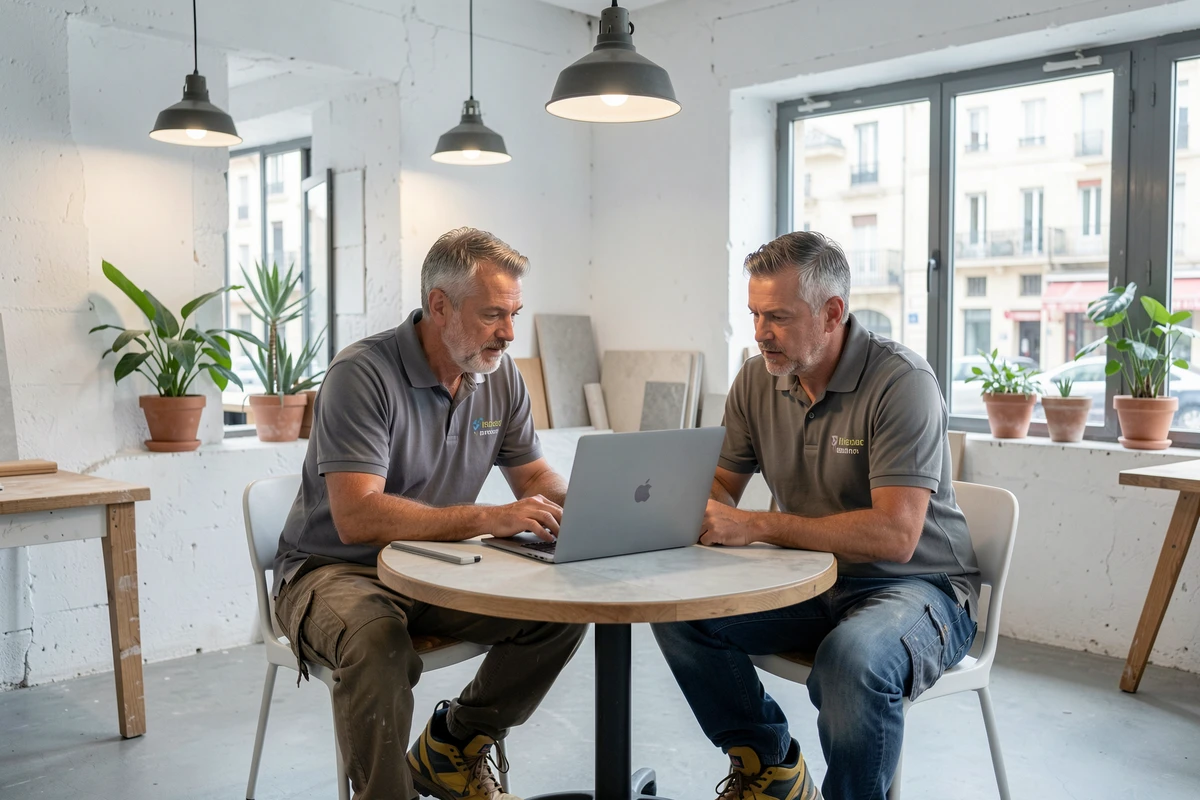 Deux artisans de Montpellier collaborant autour d'une plateforme numérique de services en co-working