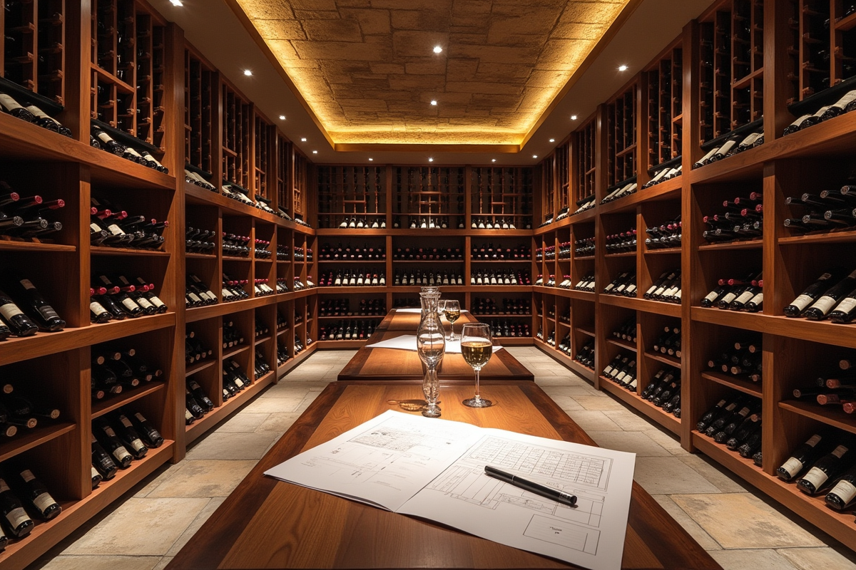 Cave à vin souterraine luxueuse avec rangées de bouteilles