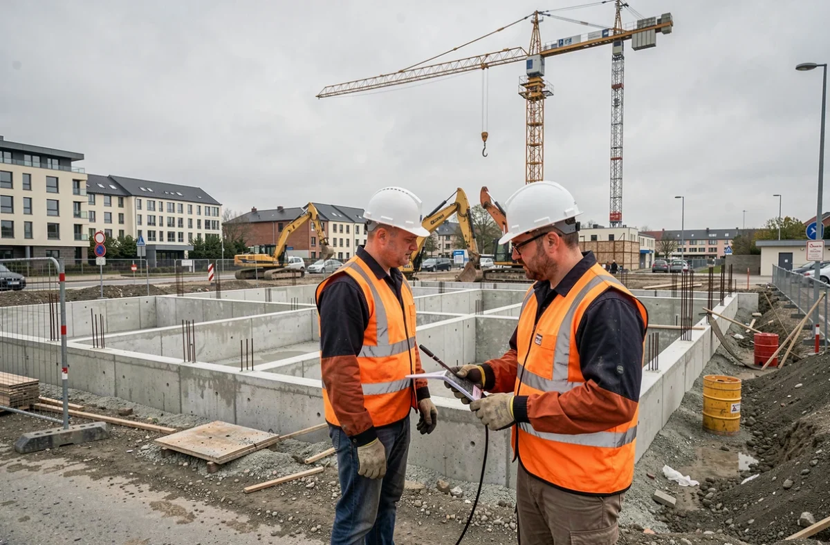 Deux ouvriers sur un chantier de gros œuvre et marchés publics en Meurthe-et-Moselle