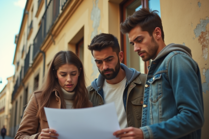 Famille devant un vieux bâtiment urbain à Paris