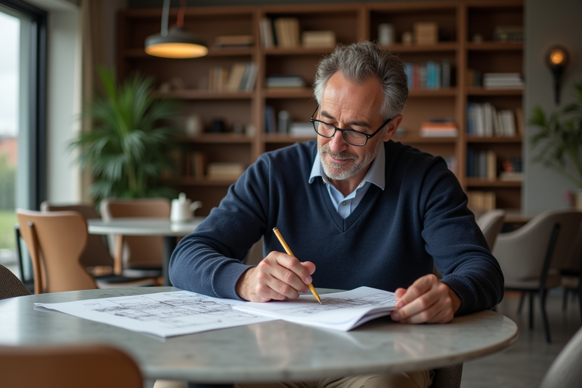 Homme dessinant des plans d