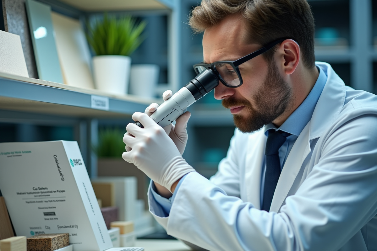 Ingénieur examinant matériaux écologiques en laboratoire