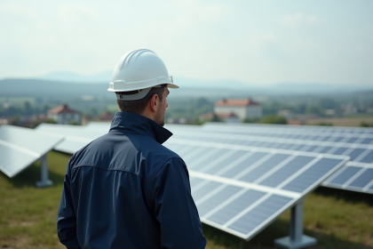 Ingénieur inspectant une ferme solaire moderne en France