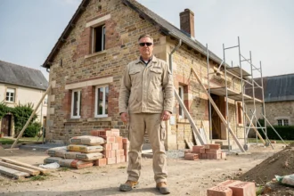 Maçon professionnel en Meurthe-et-Moselle devant un chantier de construction traditionnelle