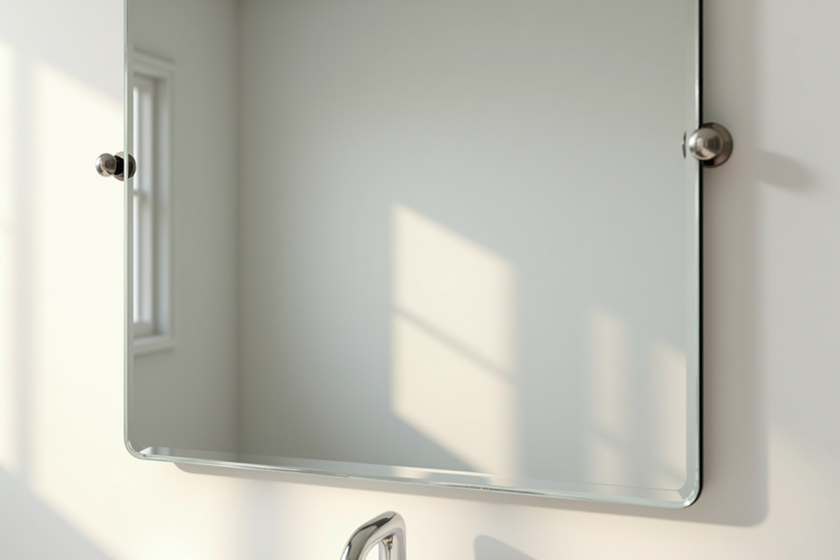 Miroir fixé sur le mur avec reflets lumineux dans une salle de bain moderne