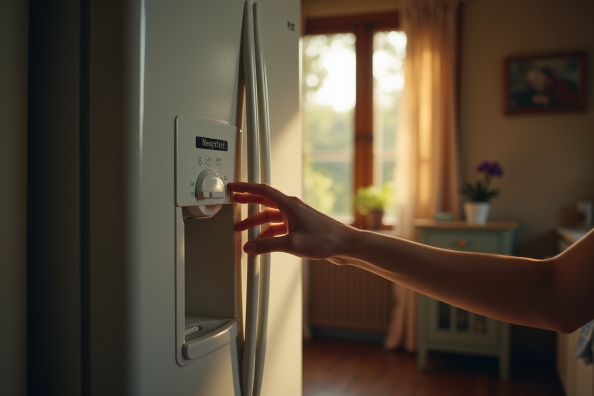 Réfrigérateur ancien dans une maison familiale avec contrôle de température