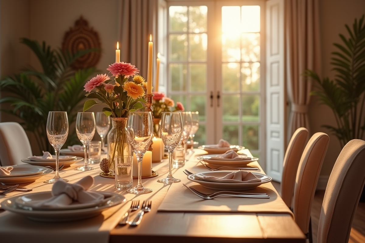 Table élégante prête pour un dîner convivial en intérieur