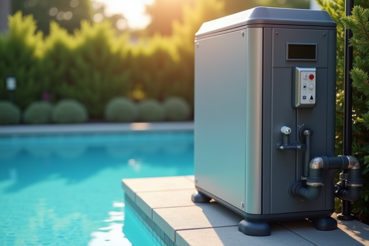 Zoom sur une pompe a chaleur pour piscine avec panneau de controle